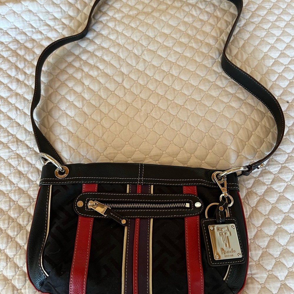 Tignanello Black and Red Crossbody Bag with Adjustable Strap